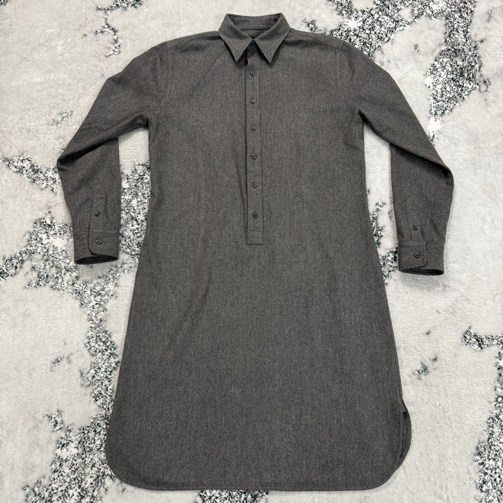Ralph Lauren Black Label Wool Cashmere Shirt Dress Womens 10 Long Sleeve Midi